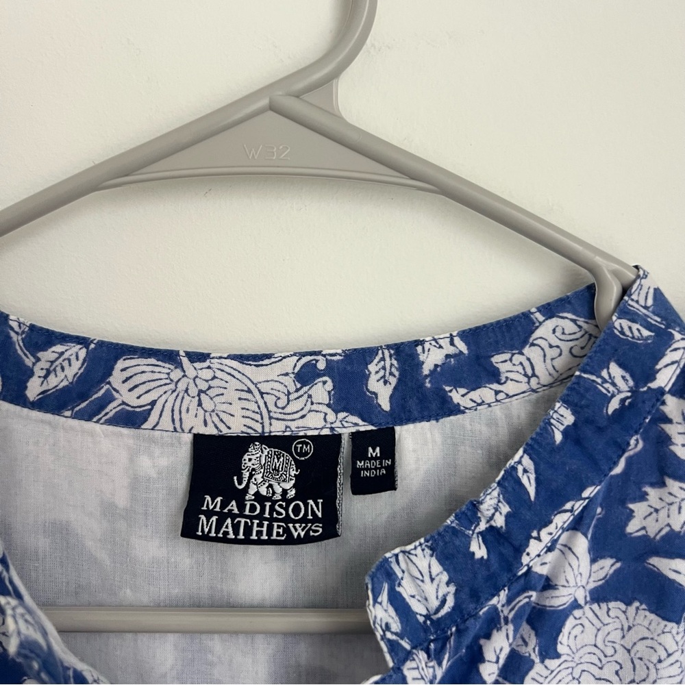 Tuckernuck Madison Mathews Blue White Floral Block Print Dress Women's Medium - Picture 3 of 5